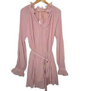 Endless Rose Women's Pleated Romper with Lace Insertions Size Extra Large Pink